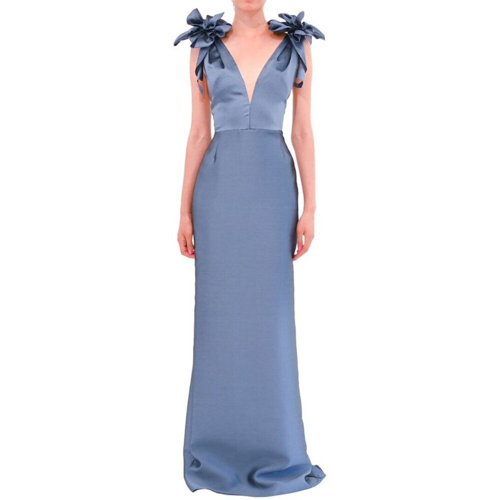 Marchesa Notte Womens  Sleeveless Deep V-Neck Silk-Blend Mikado Gown